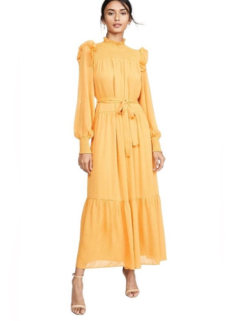 English Factory | New Swiss dot Smocked yellow maxi dress Women’s size XS Ruffle